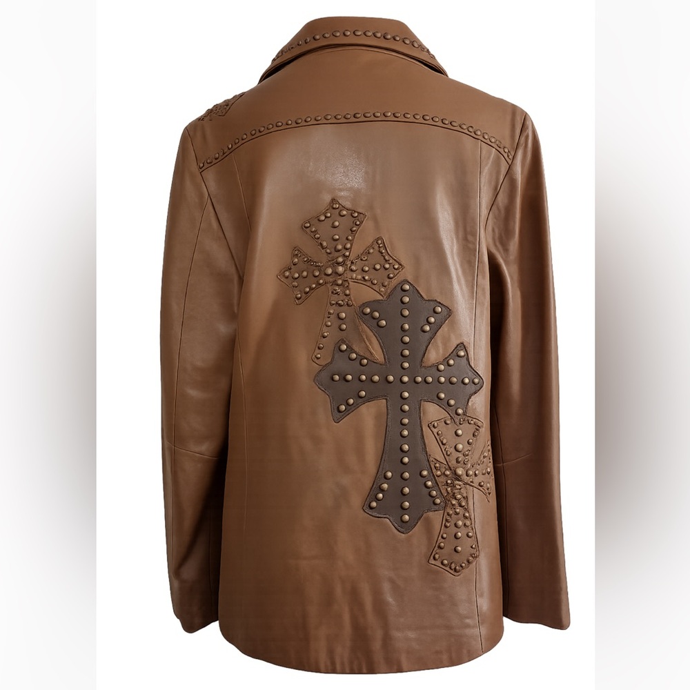 Studded Cross Leather Jacket Westerncore Cowgirl Biker Boho Rock XL